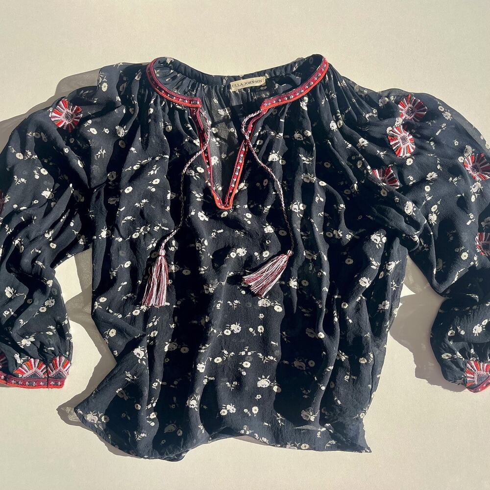 Ulna Johnson Lida Floral Sheer Georgette Rare Embroidered Silk Blouse Size 6 - Picture 7 of 9